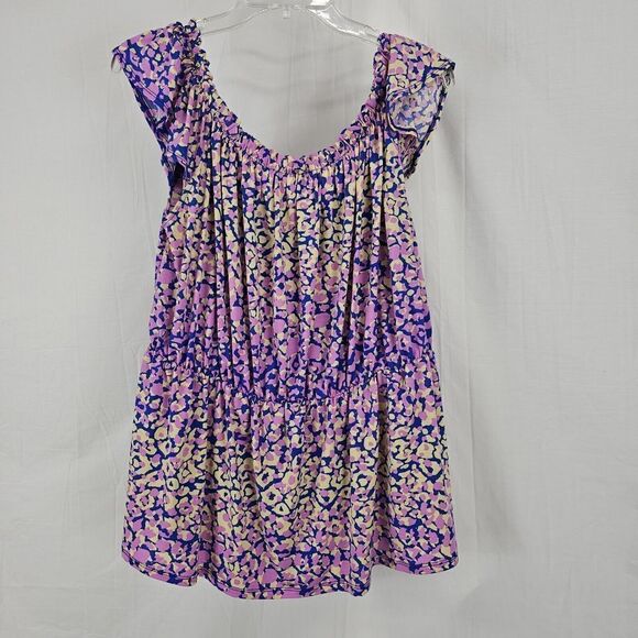 Sew In Love Plus Size Women's 2X Purple Blue Cream Feaux Button Front Blouse - Picture 5 of 5